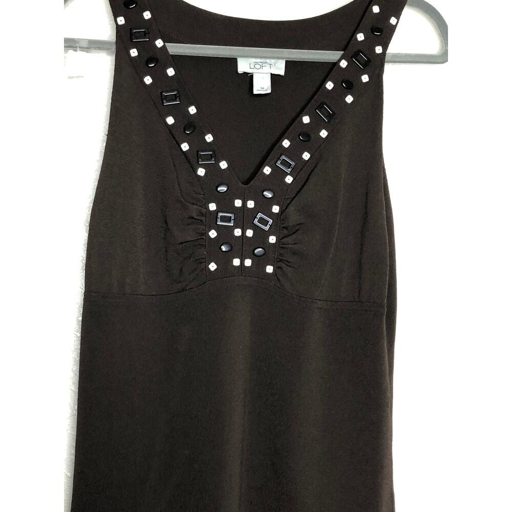 Ann Taylor Loft beaded neckline tank top. Size Medium in brown